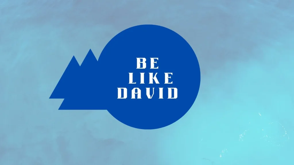 Text "BE LIKE DAVID" in a blue circle with abstract blue shapes, suggesting a strategic approach to SEO, a viewpoint Melesa Millanes shares.